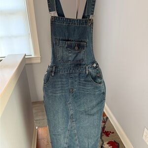 Classic Denim Overall Dress - Blue